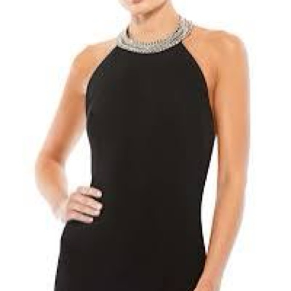 Mac Duggal Black Halter Gown with High Slit & Rhinestone Accents – Size 6 (NWT) - Picture 2 of 5